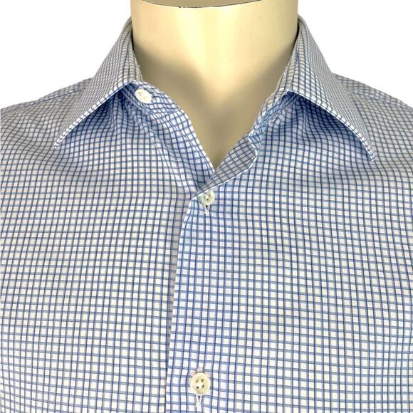 Ike Behar L/S Casual Dress Shirt Excellent Condition White W/Blue Grid Size 16 - Picture 4 of 8